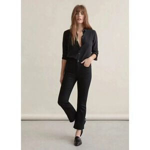 Everlane The Kick Crop Jeans Womens 25 Black Denim High Rise Frayed Hems